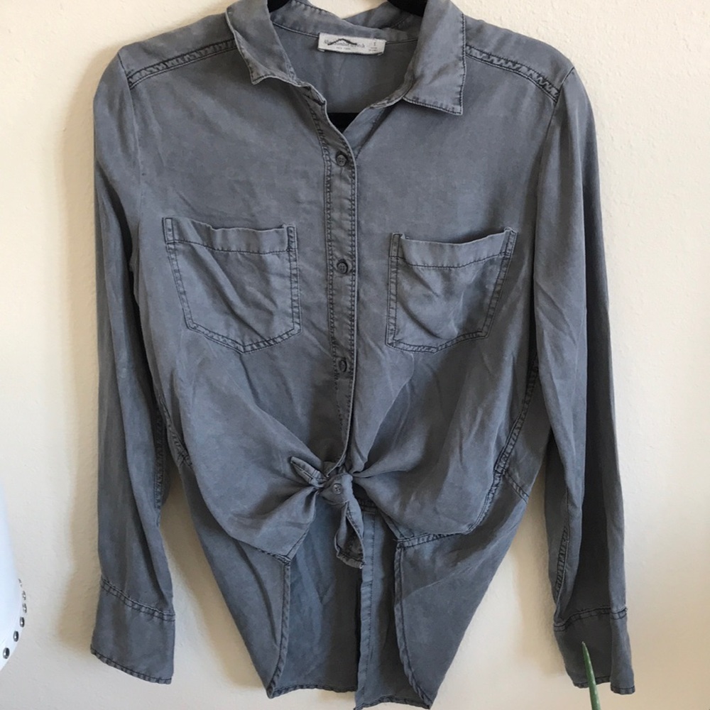 Lyocell Denim Grey Split Back L/S Top